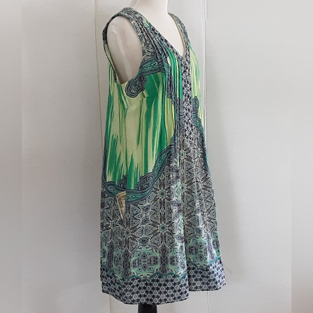 PLUS SZ 14 Rabbit Rabbit Rabbit Designs Blue Green Abstract Print Sun Dress - Picture 2 of 10